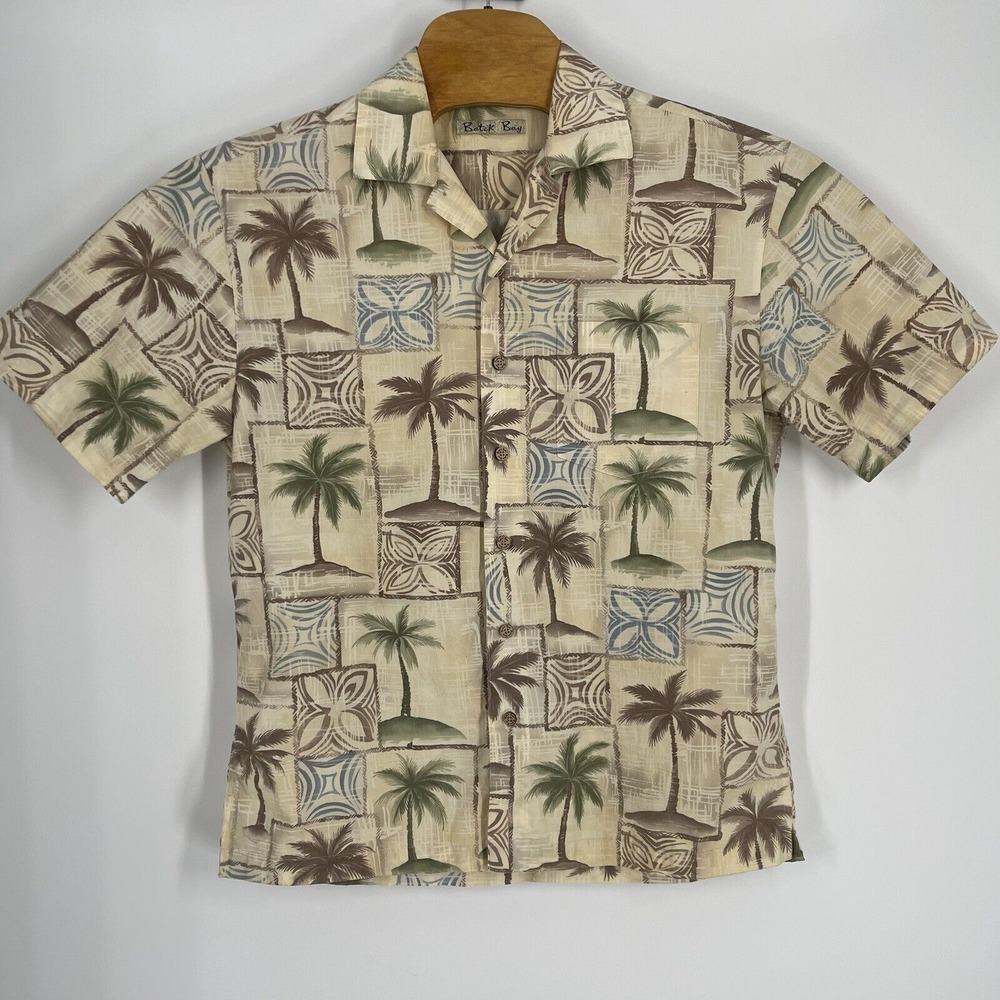 Batik Bay Hawaiian Shirt Sz M Cotton Palm Trees Collar Button Front Beach Flower
